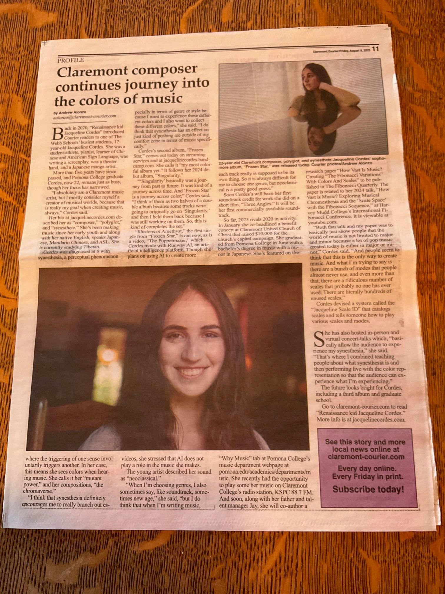Claremont Courier coverage of Jacqueline Cordes